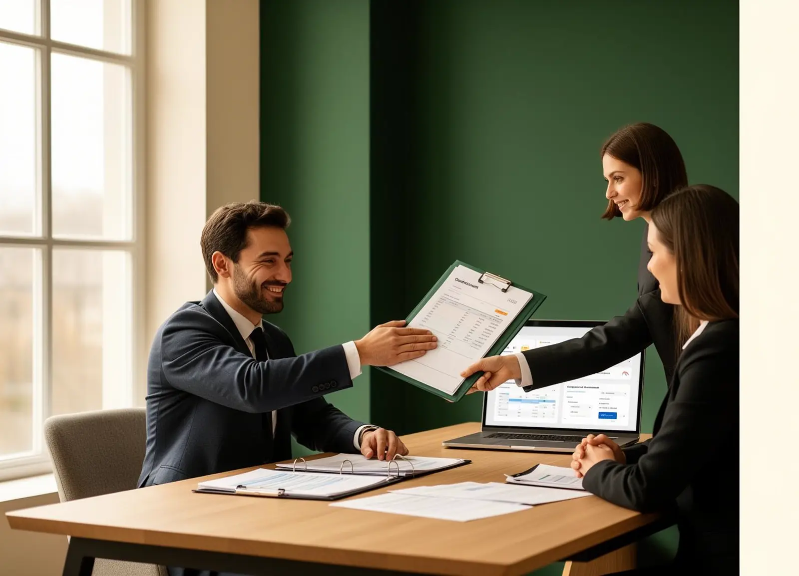 Entrepreneur recevant son dossier comptable de son nouveau cabinet lors d'un changement d'expert-comptable